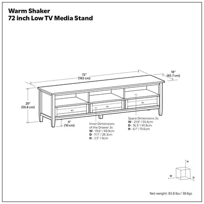 Tobacco Brown | Warm Shaker 72 inch Low TV Media Stand