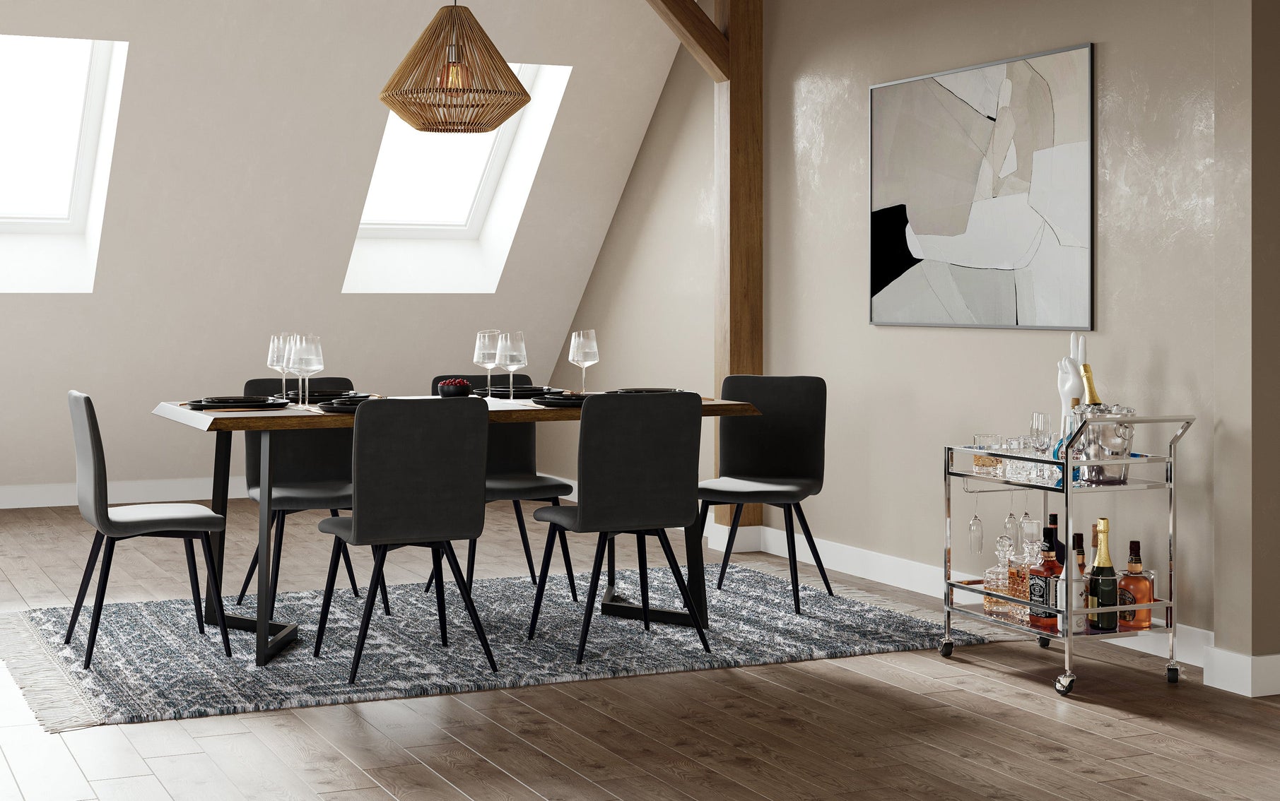Light Brown | Watkins Dining Table with Inverted Metal Base