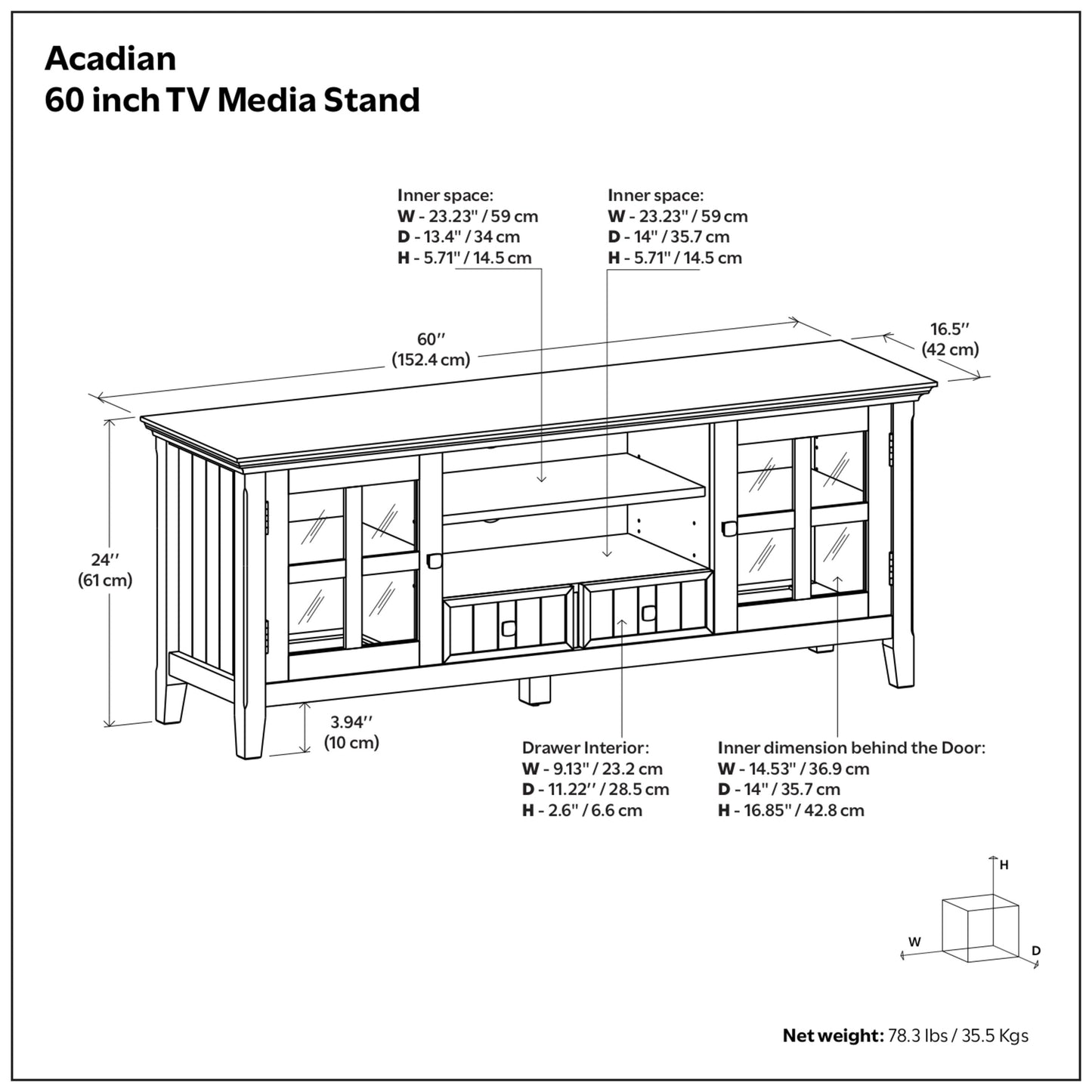 White | Acadian 60 inch TV Media Stand