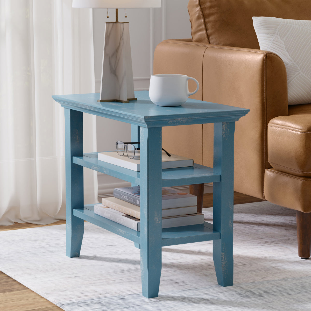 Distressed Coastal Blue | Acadian Narrow Side Table