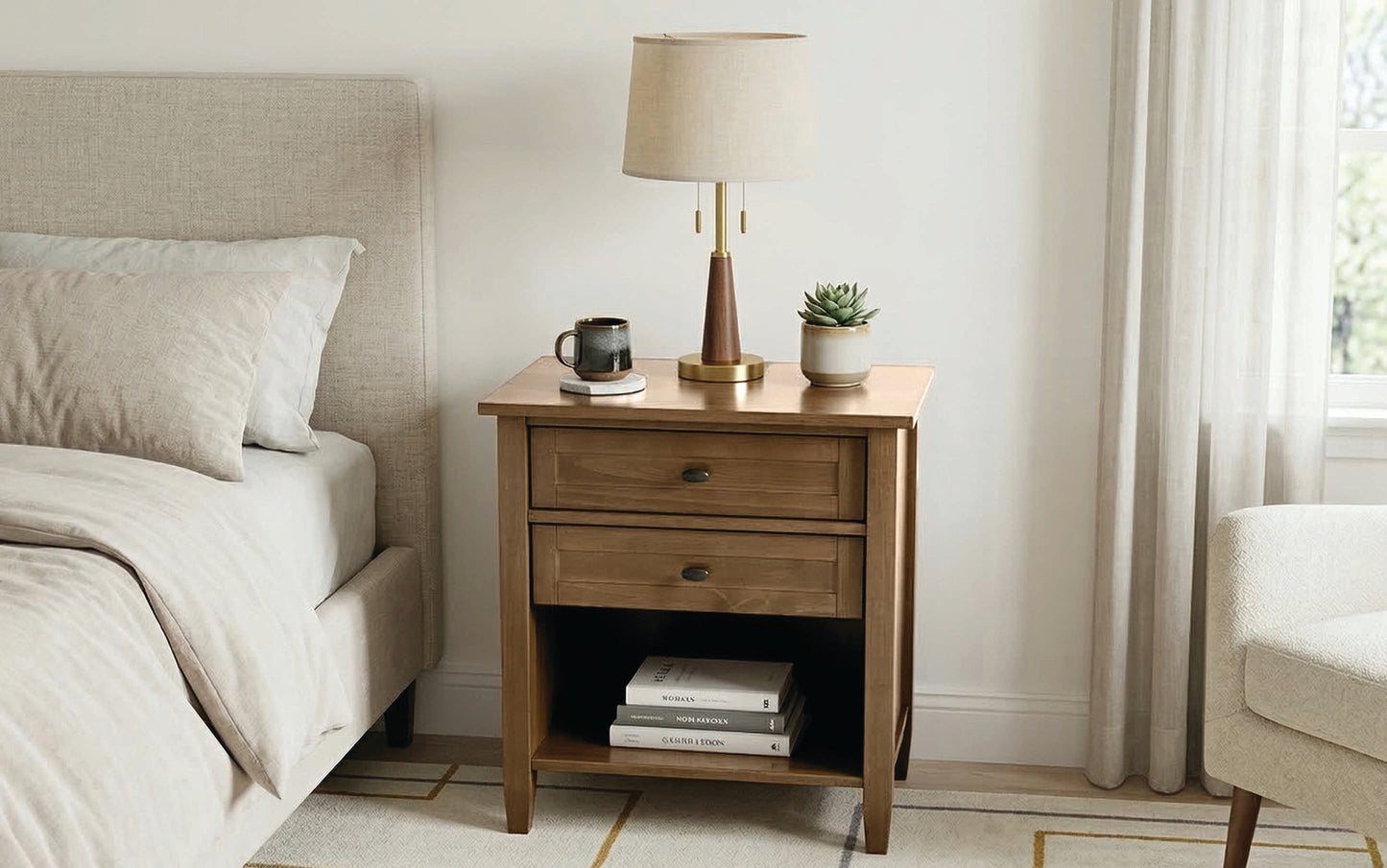 Rustic Natural Aged Brown | Warm Shaker Bedside Table