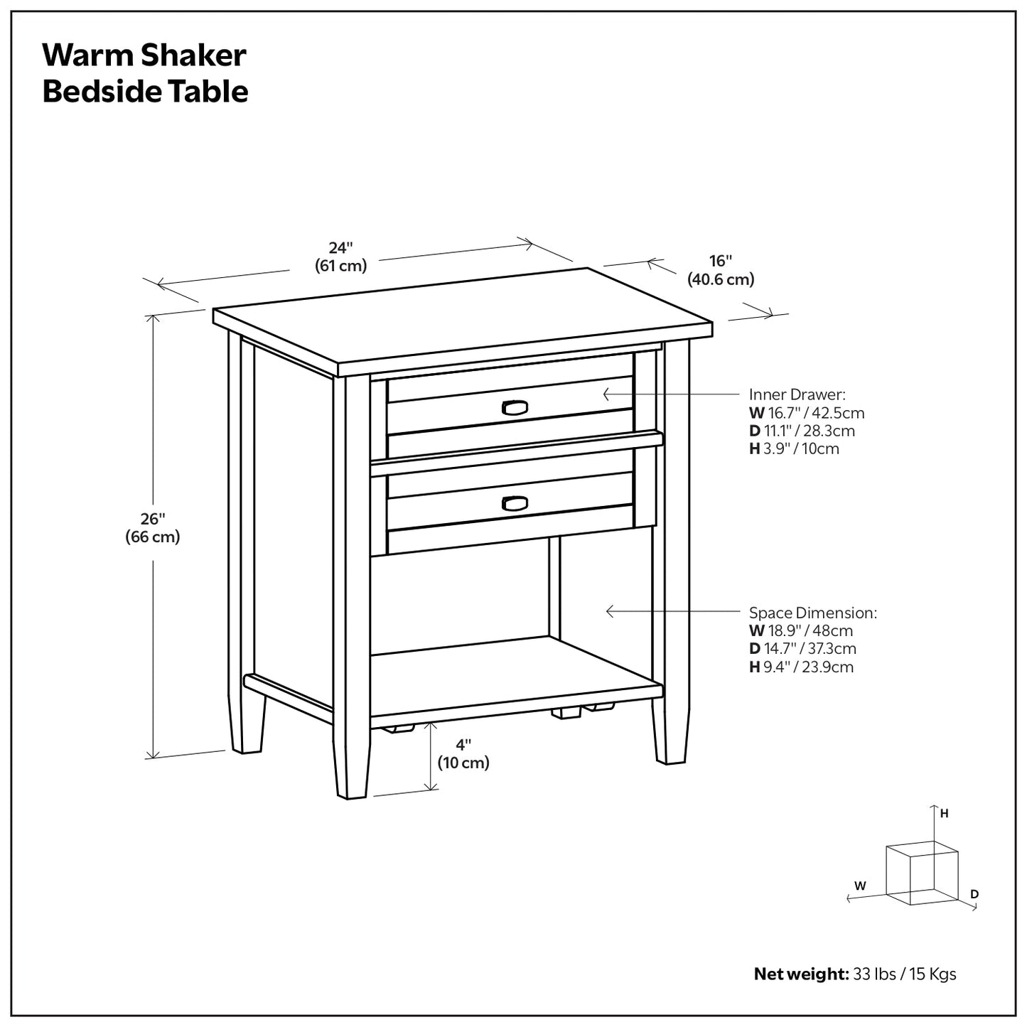 Tobacco Brown | Warm Shaker Bedside Table