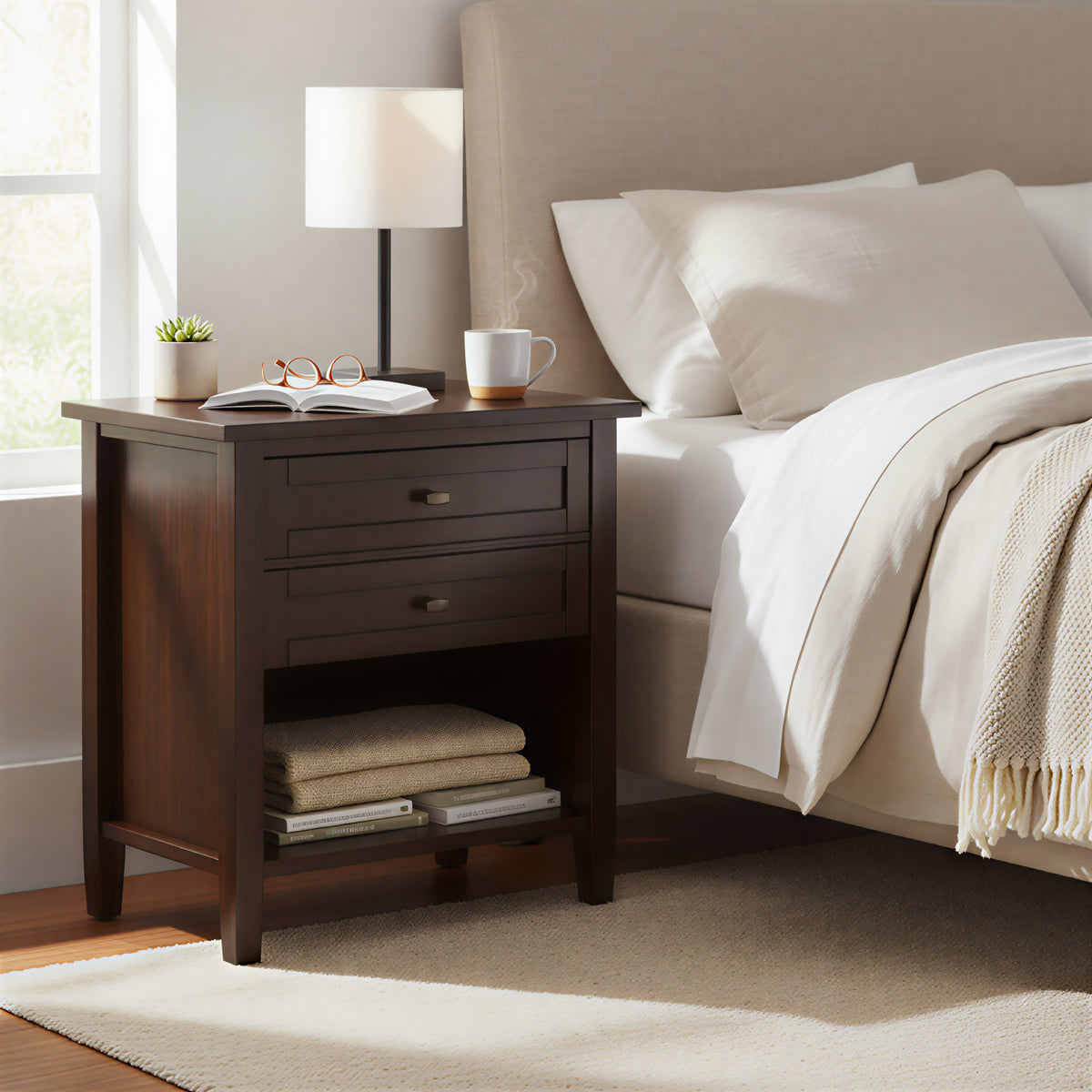 Brunette Brown | Warm Shaker Nightstand