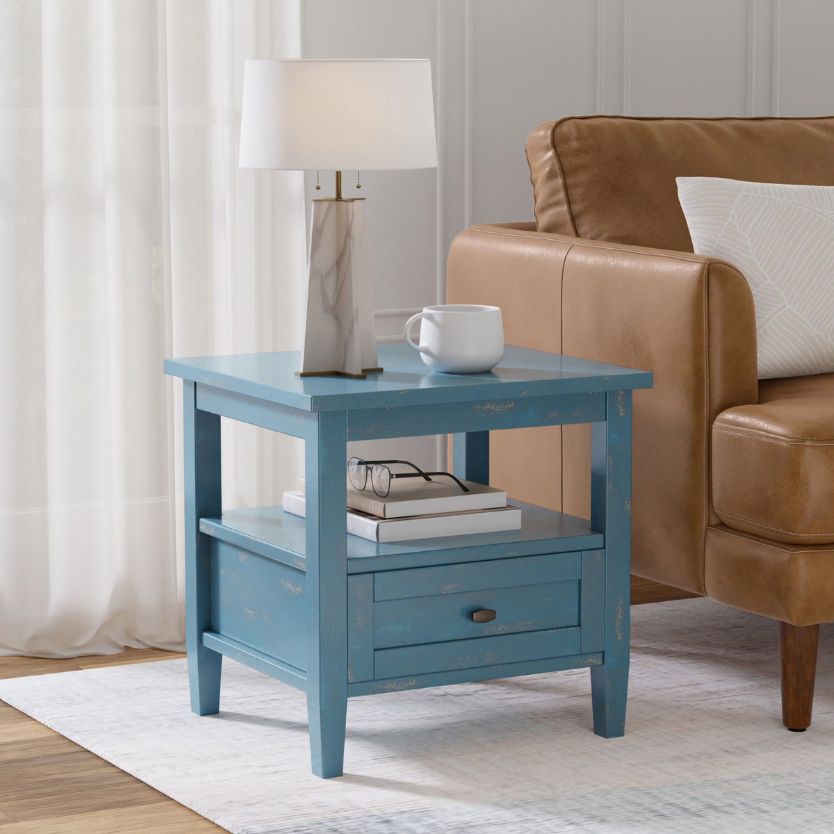 Distressed Coastal Blue | Warm Shaker End Table