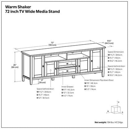 Deep Black | Warm Shaker 72 inch TV Media Stand in Deep Black