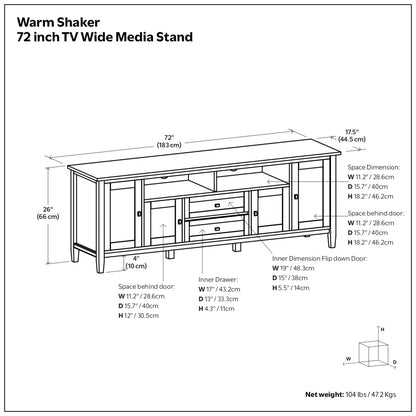 Black | Warm Shaker 72 inch TV Media Stand