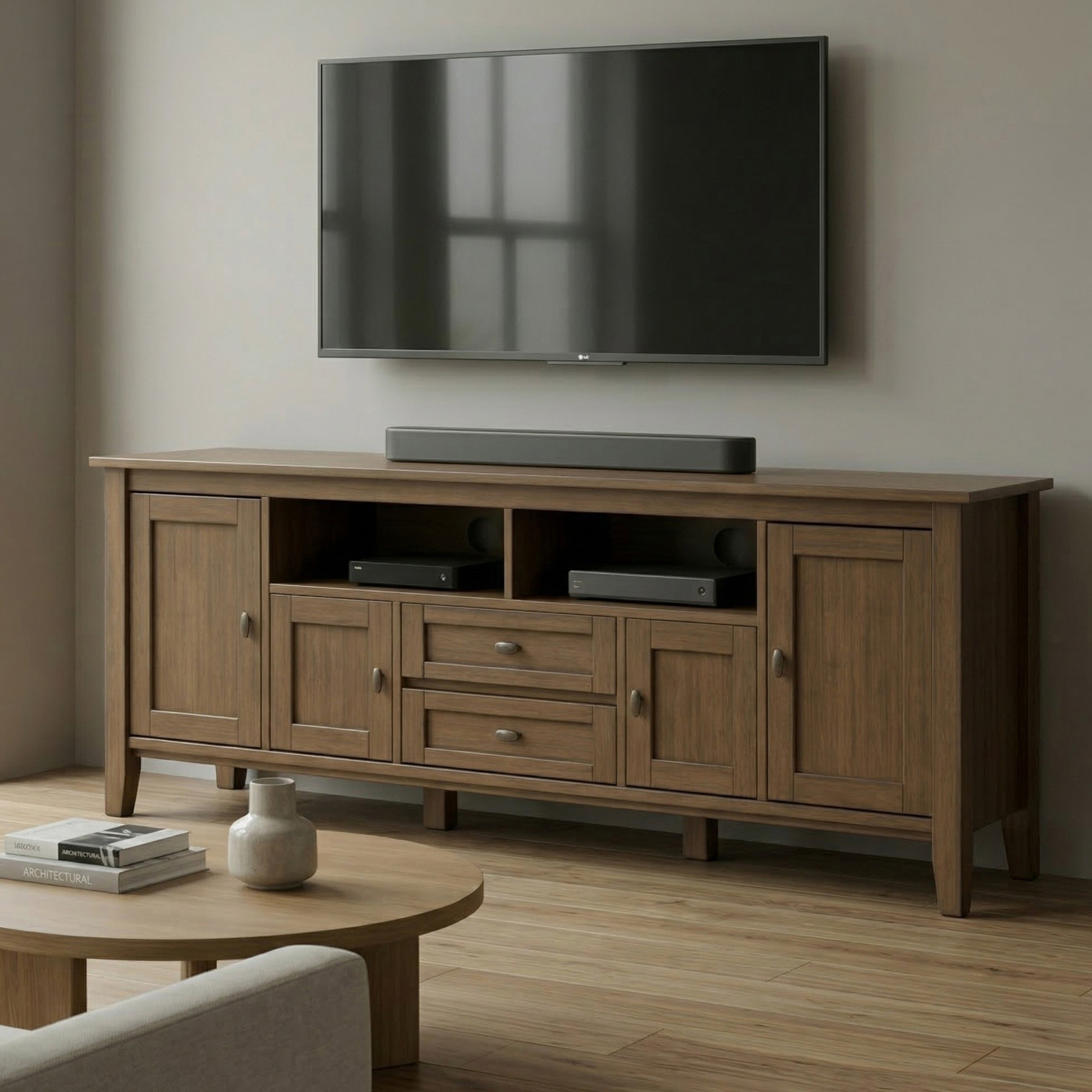 Rustic Natural Aged Brown | Warm Shaker 72 inch TV Media Stand