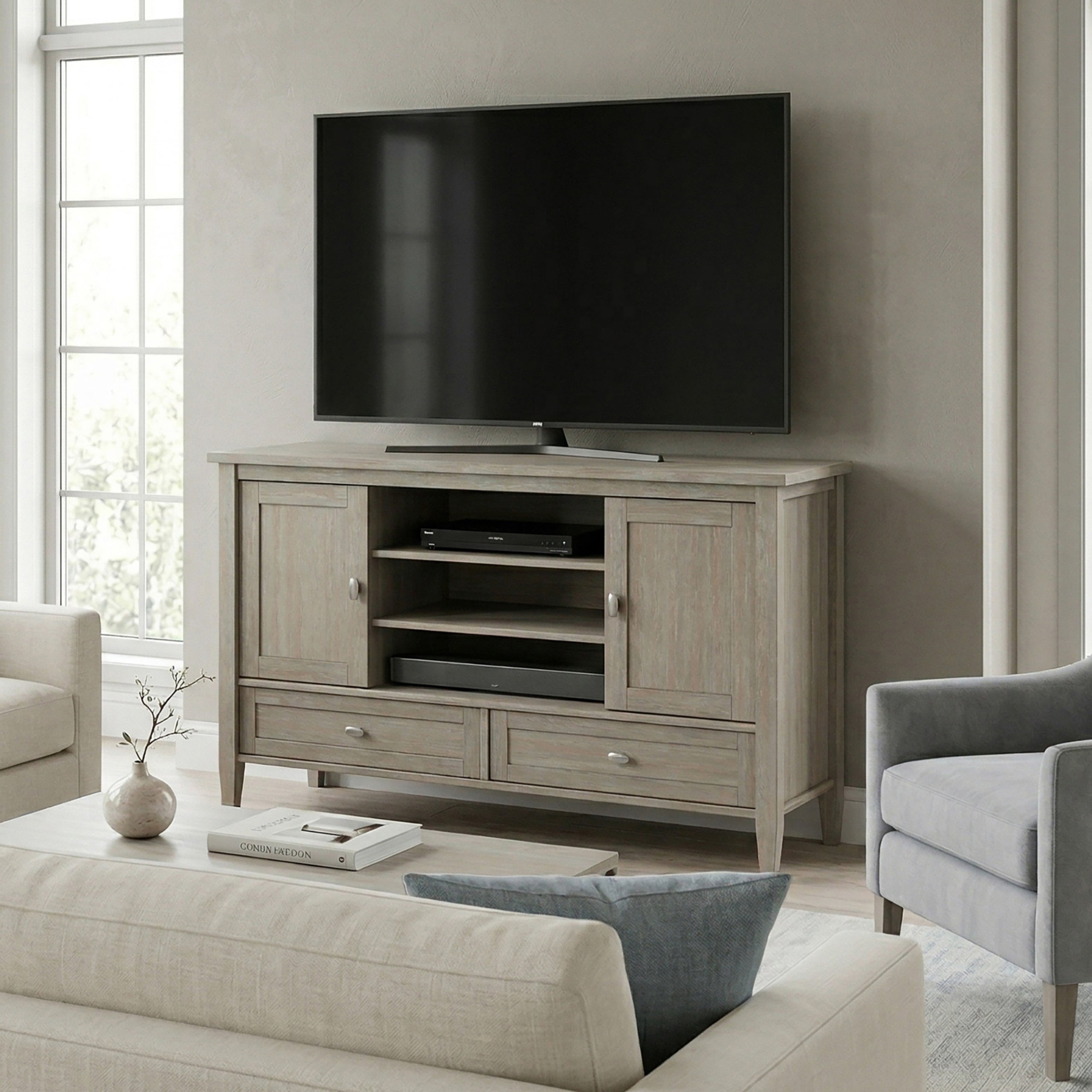 Distressed Grey | Warm Shaker TV Media Stand