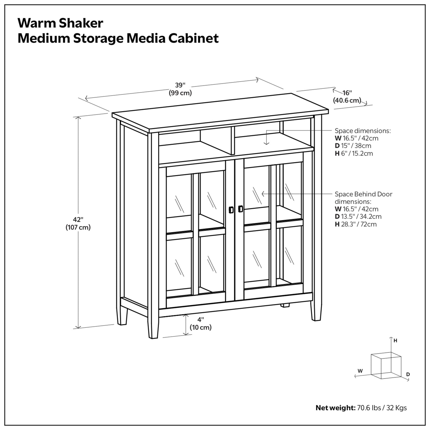 Brunette Brown | Warm Shaker Medium Storage Media Cabinet