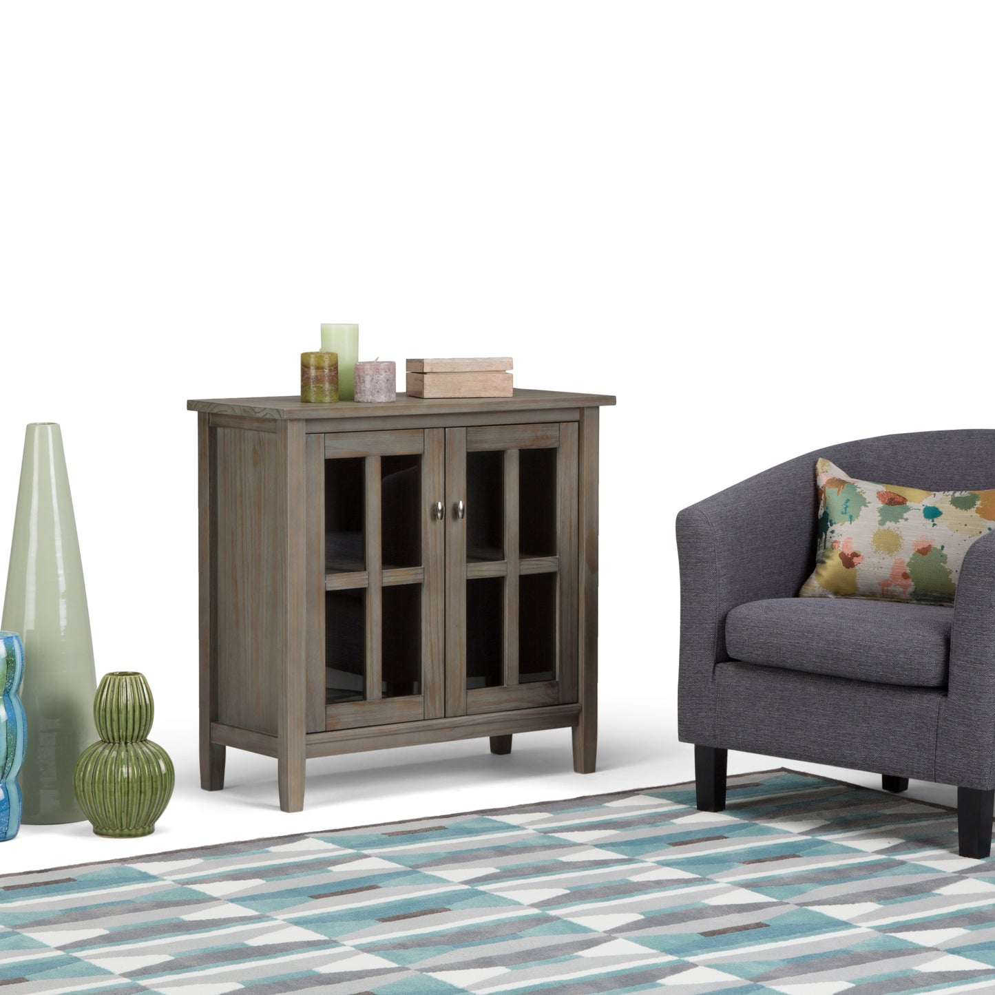 Distressed Grey | Warm Shaker Low Storage Cabinet