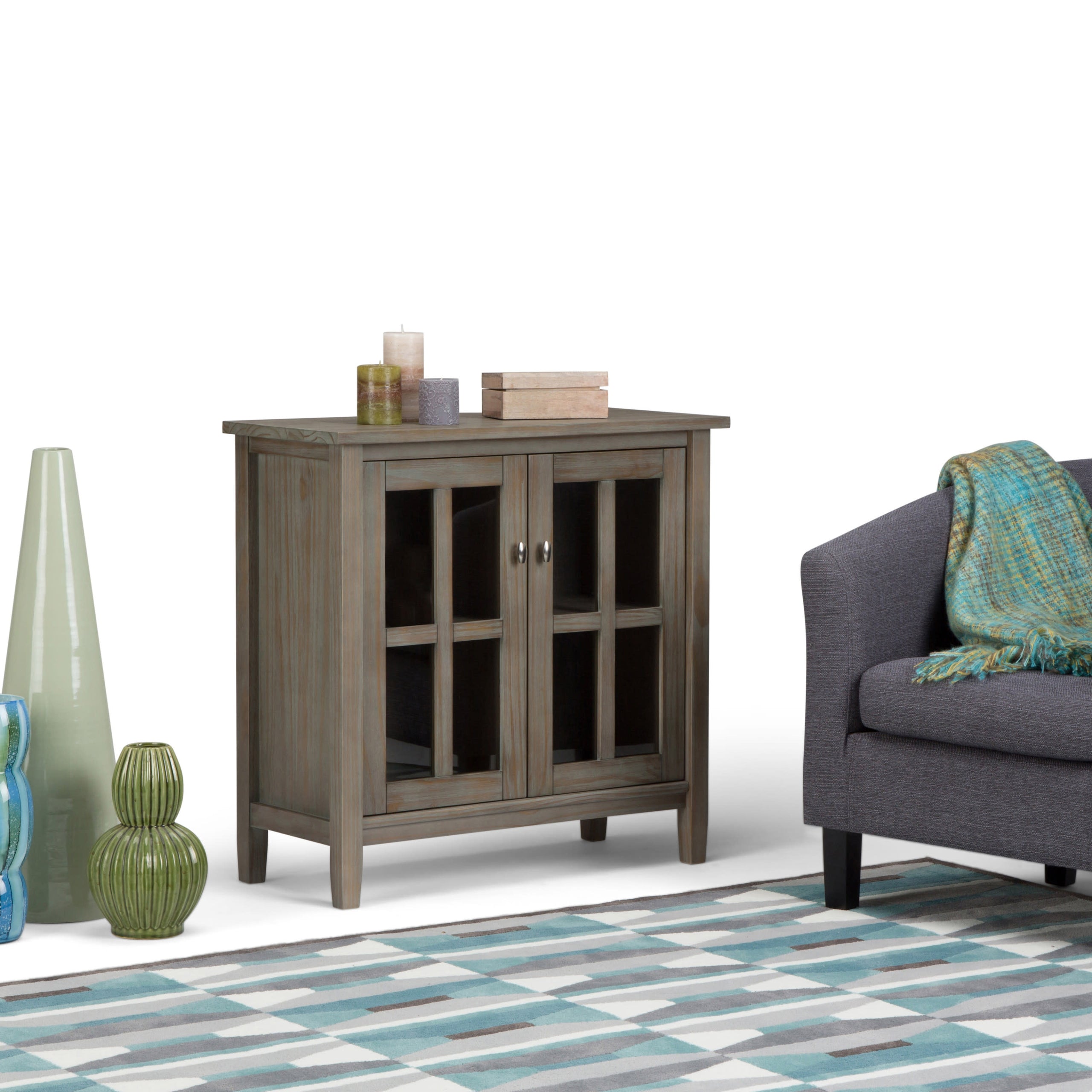 Distressed Grey | Warm Shaker Low Storage Cabinet