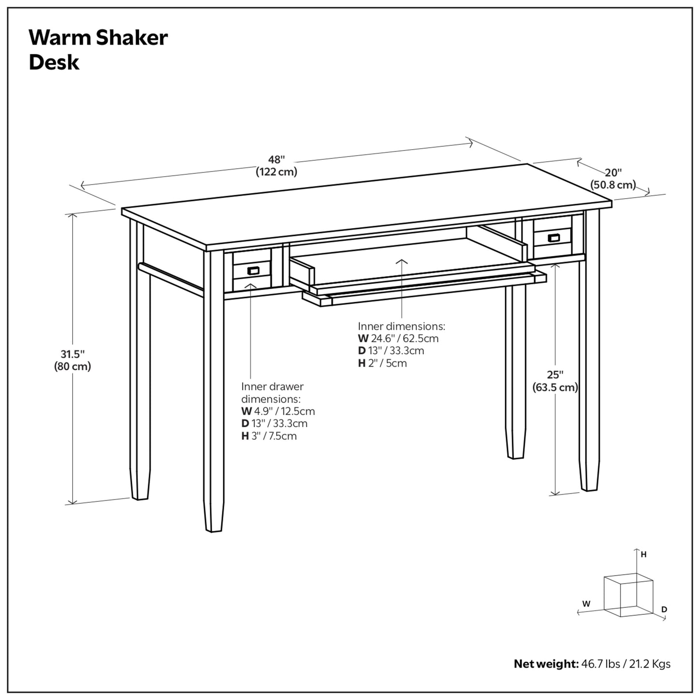Russet Brown | Warm Shaker 48 inch Desk