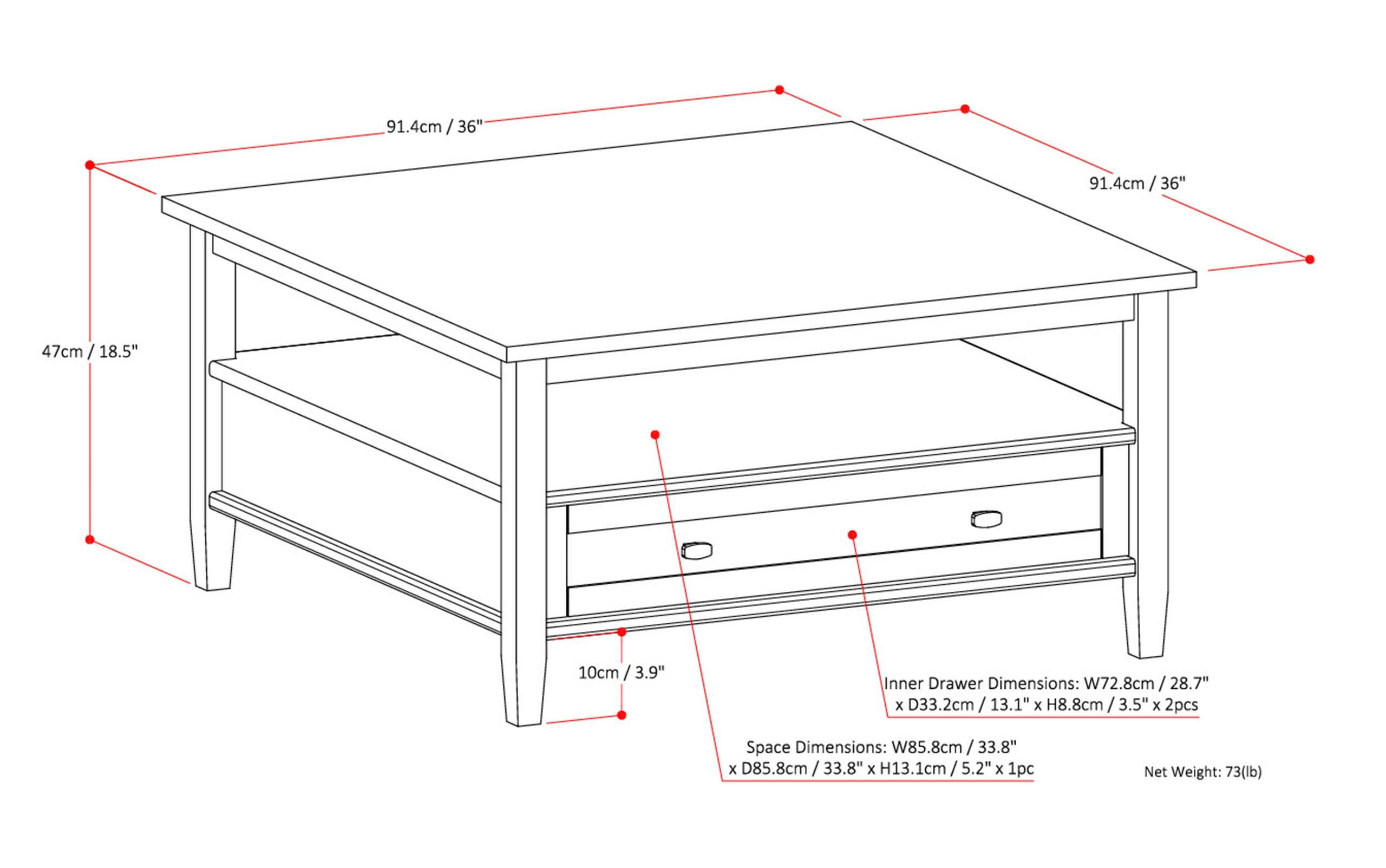 Distressed Grey | Warm Shaker Square Coffee Table