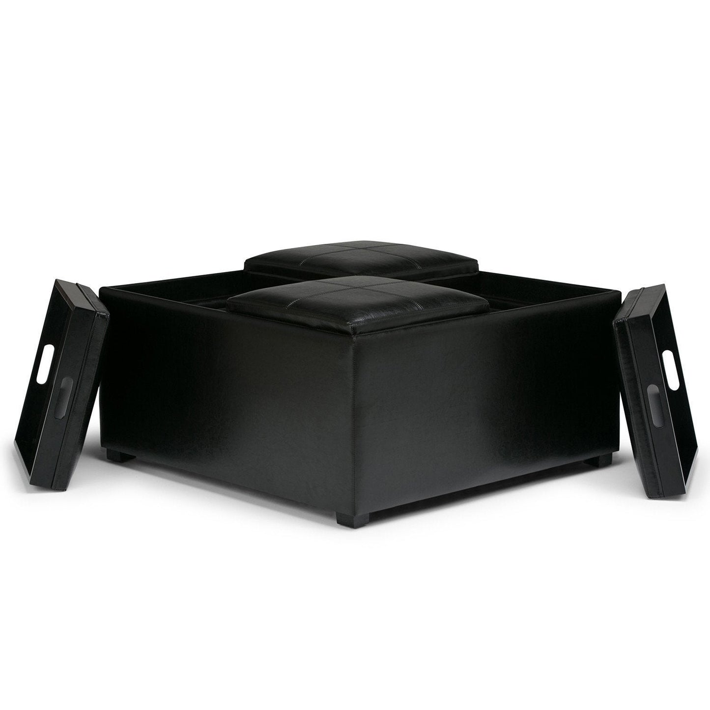 Midnight Black Vegan Leather | Avalon Vegan Leather Square Coffee Table Storage Ottoman