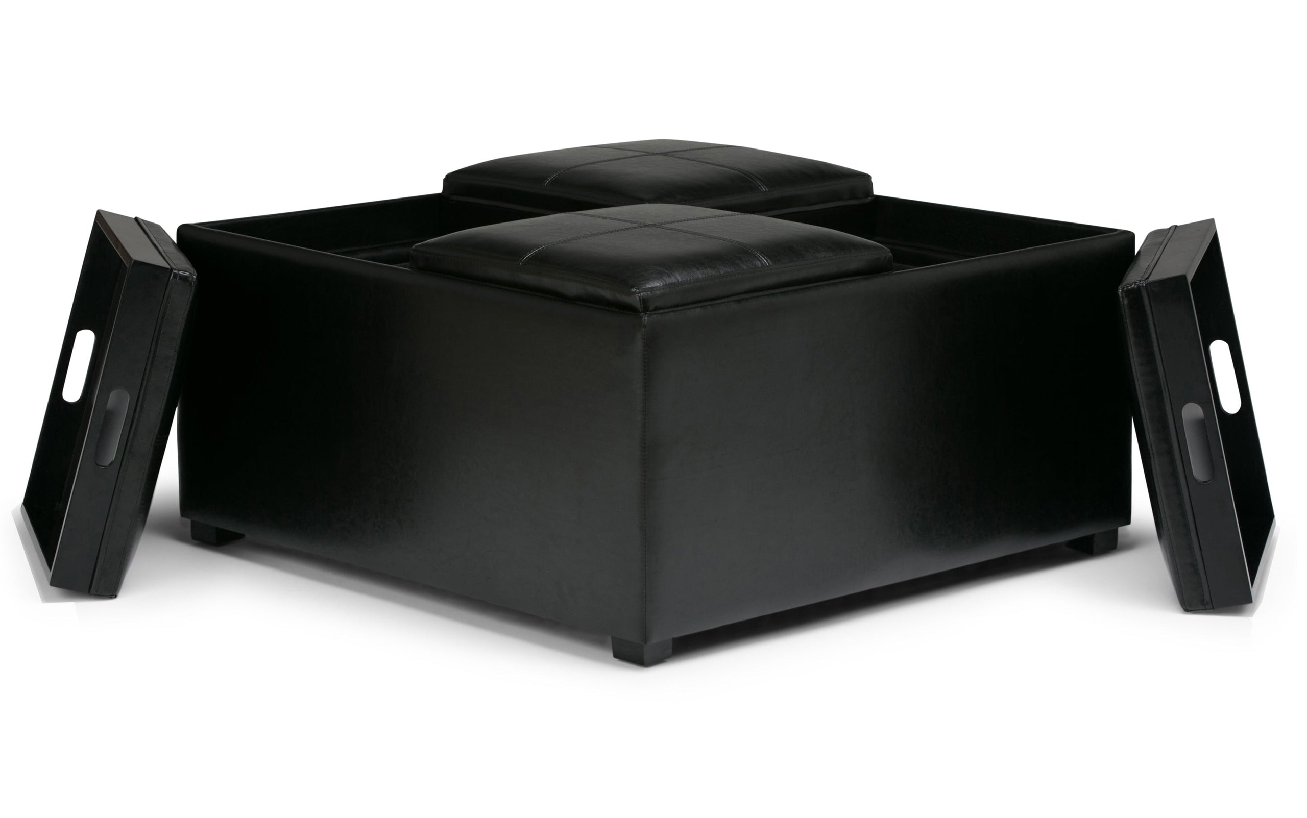 Midnight Black Vegan Leather | Avalon Table Ottoman in Vegan Leather