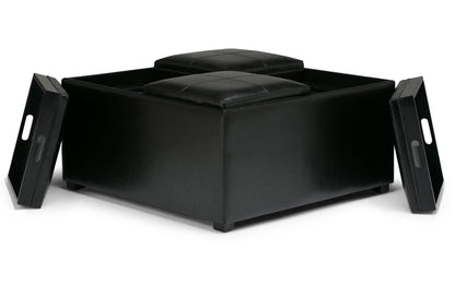 Midnight Black Vegan Leather | Avalon Table Ottoman in Vegan Leather