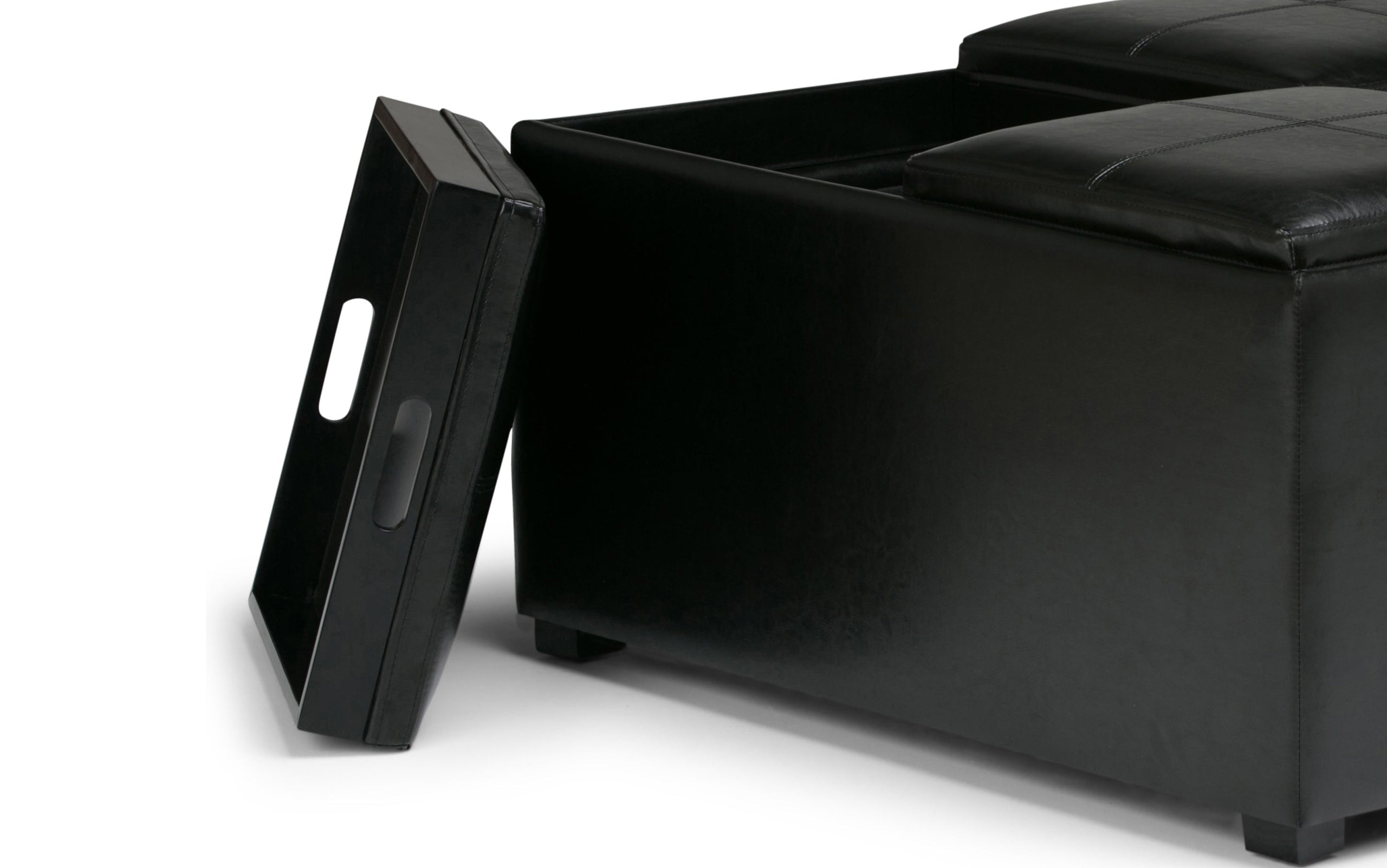 Midnight Black Vegan Leather | Avalon Table Ottoman in Vegan Leather