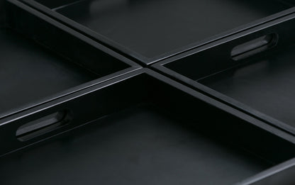 Midnight Black Vegan Leather | Avalon Table Ottoman in Vegan Leather