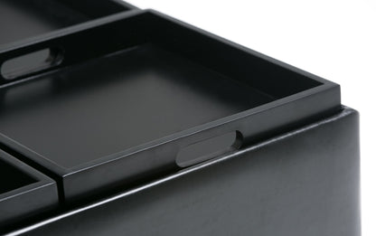 Midnight Black Vegan Leather | Avalon Table Ottoman in Vegan Leather