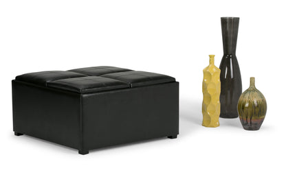 Midnight Black Vegan Leather | Avalon Table Ottoman in Vegan Leather