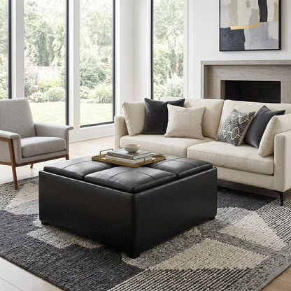 Midnight Black Vegan Leather | Avalon Table Ottoman in Vegan Leather