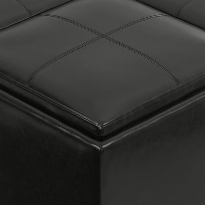Midnight Black Vegan Leather | Avalon Table Ottoman in Vegan Leather