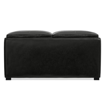 Midnight Black Vegan Leather | Avalon Table Ottoman in Vegan Leather