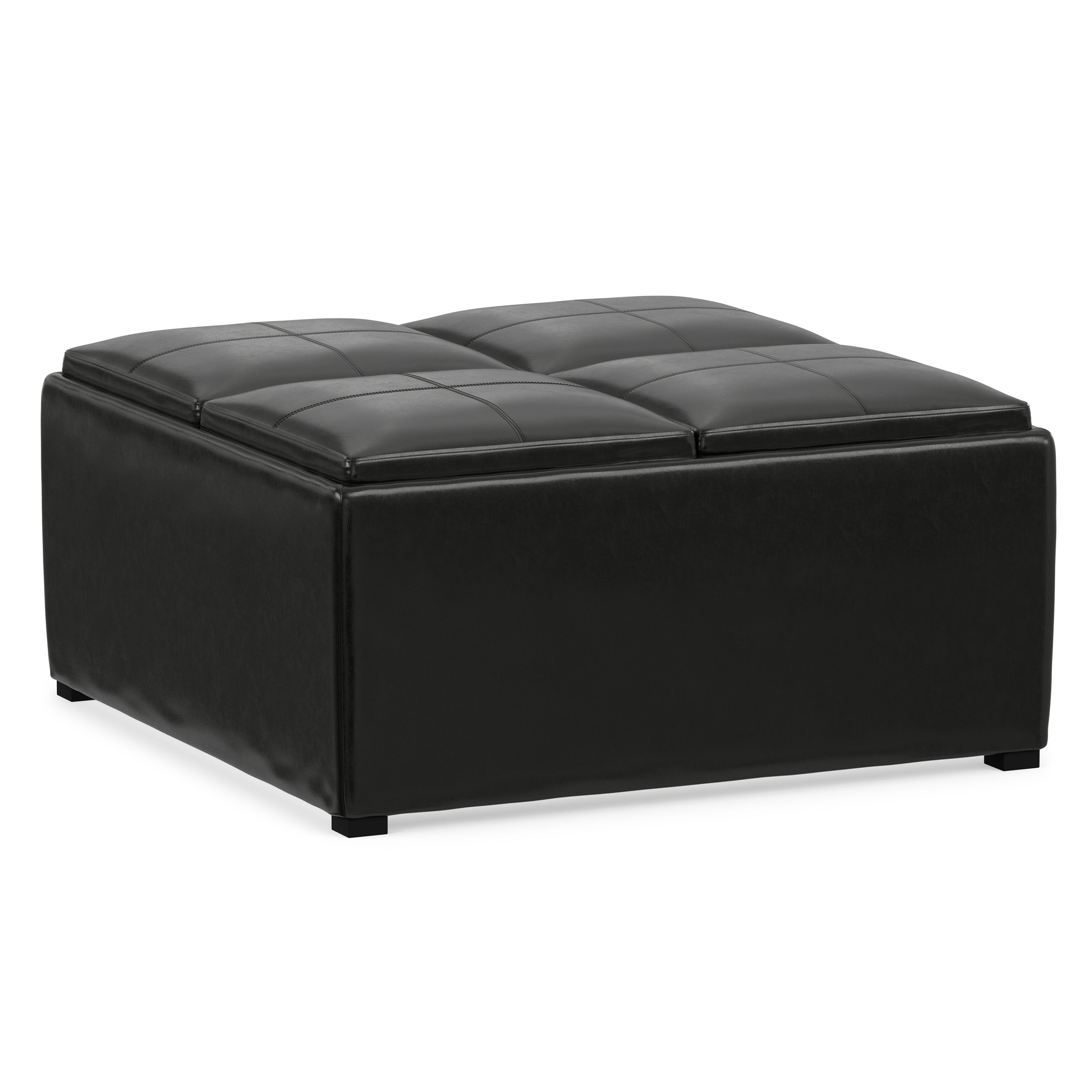 Midnight Black Vegan Leather | Avalon Table Ottoman in Vegan Leather