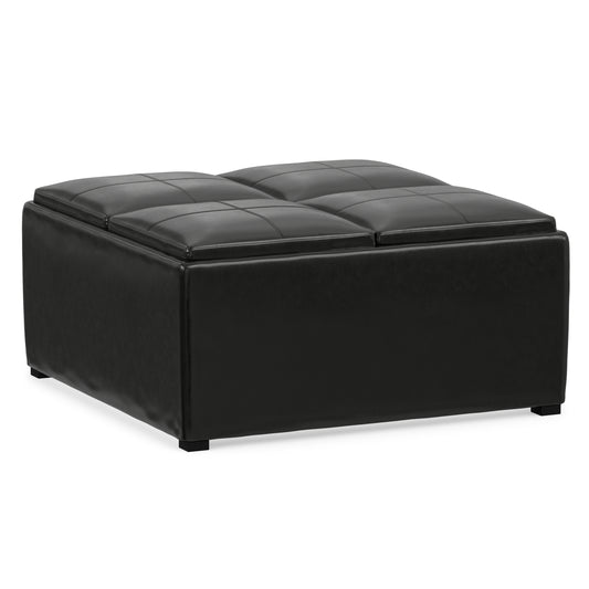 Midnight Black Vegan Leather | Avalon Table Ottoman in Vegan Leather