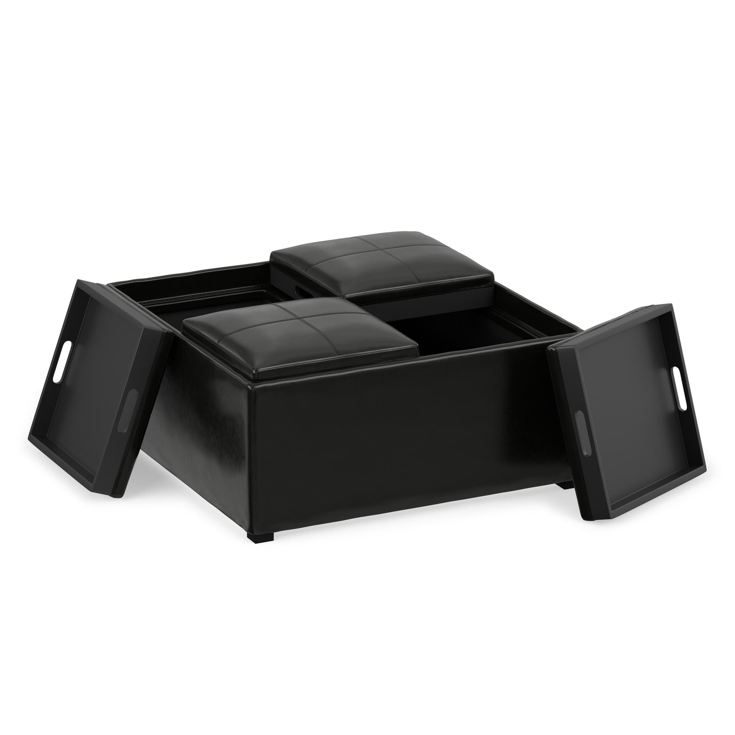 Midnight Black Vegan Leather | Avalon Table Ottoman in Vegan Leather