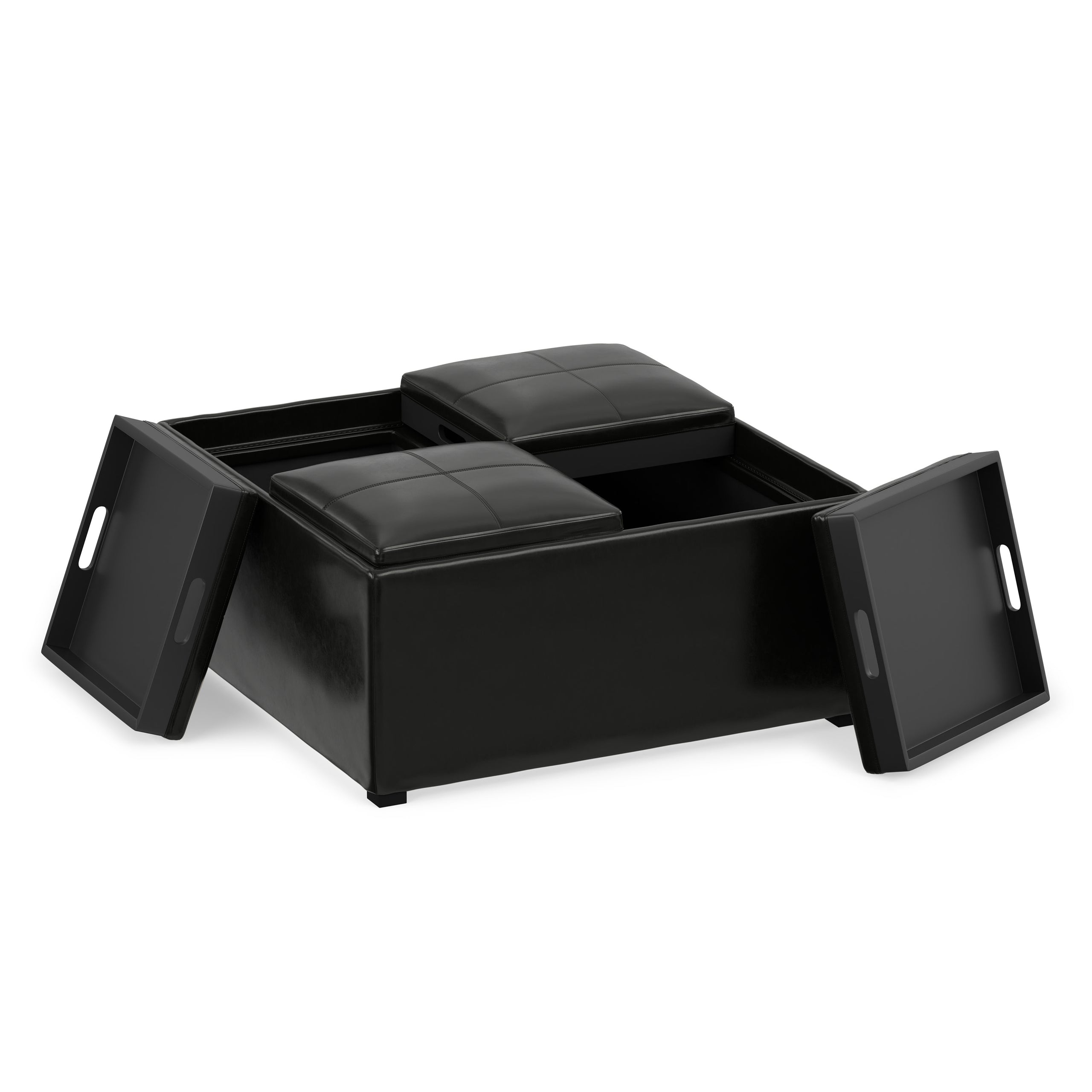 Midnight Black Vegan Leather | Avalon Table Ottoman in Vegan Leather