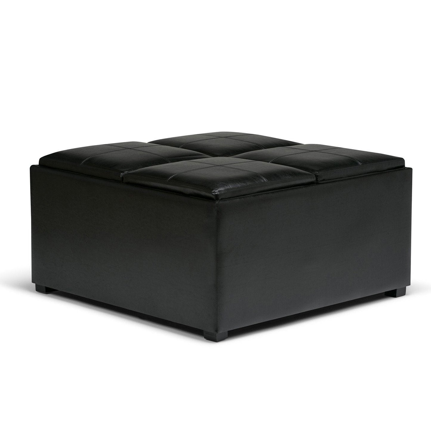 Midnight Black Vegan Leather | Avalon Vegan Leather Square Coffee Table Storage Ottoman