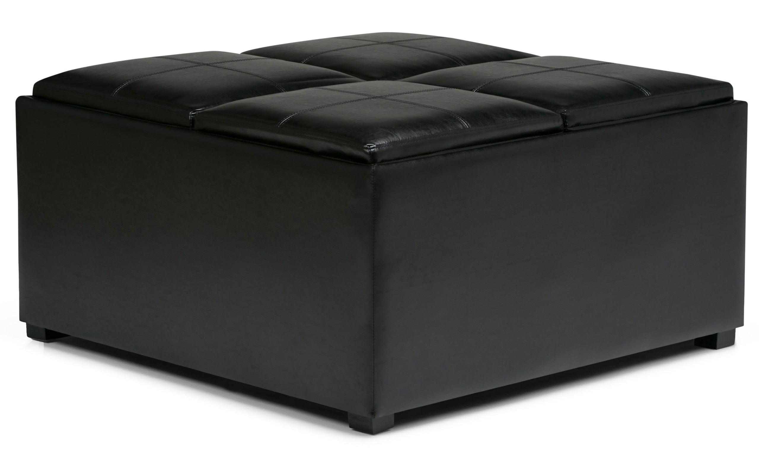 Midnight Black Vegan Leather | Avalon Table Ottoman in Vegan Leather