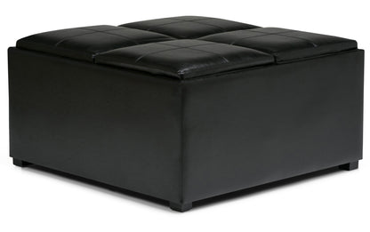Midnight Black Vegan Leather | Avalon Table Ottoman in Vegan Leather