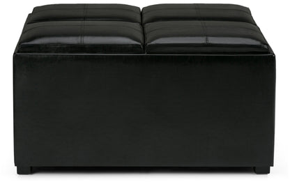 Midnight Black Vegan Leather | Avalon Table Ottoman in Vegan Leather