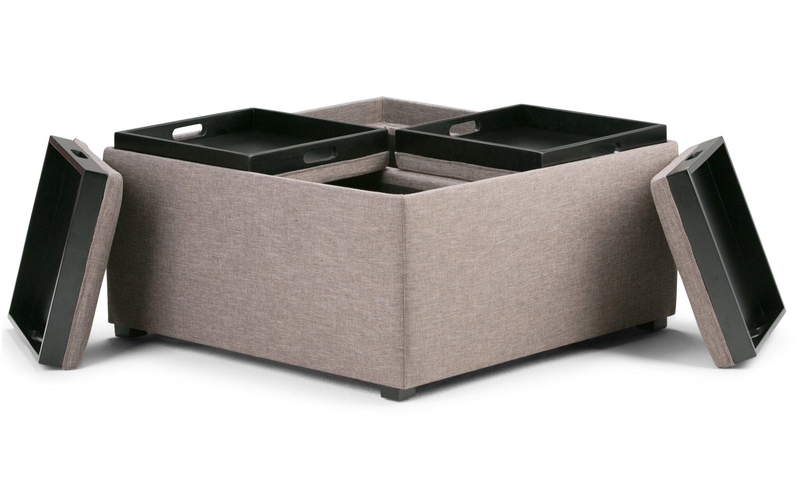 Fawn Brown Linen Style Fabric | Avalon Table Ottoman in Linen