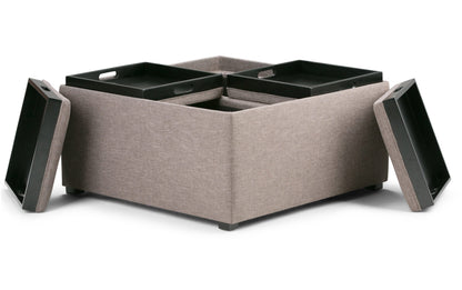 Fawn Brown Linen Style Fabric | Avalon Table Ottoman in Linen