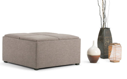 Fawn Brown Linen Style Fabric | Avalon Table Ottoman in Linen
