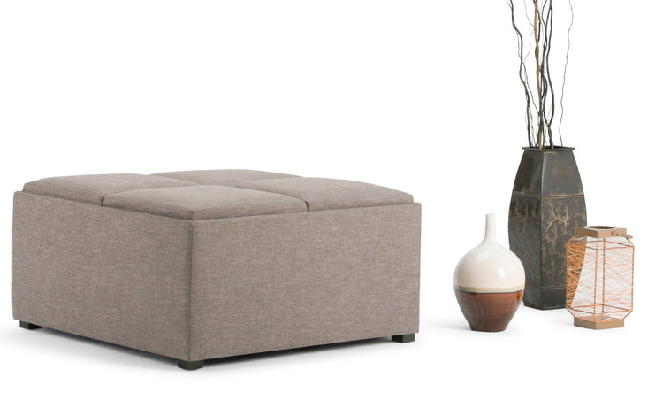 Fawn Brown Linen Style Fabric | Avalon Table Ottoman in Linen