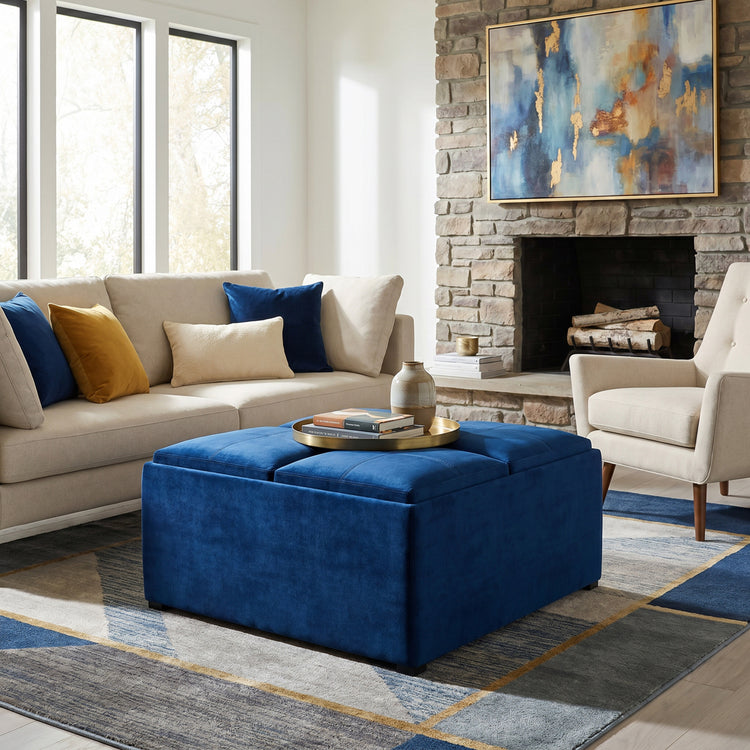 Blue Velvet Fabric | Avalon Table Ottoman in Velvet Fabric
