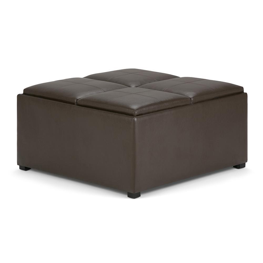Chocolate Brown Vegan Leather | Avalon Vegan Leather Square Coffee Table Storage Ottoman