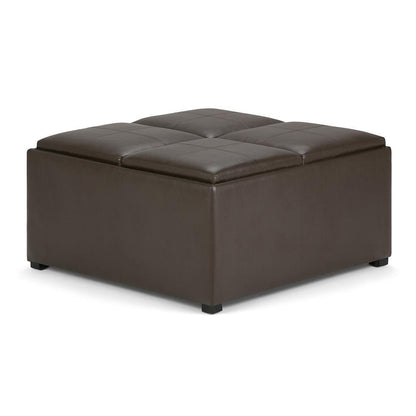 Chocolate Brown Vegan Leather | Avalon Vegan Leather Square Coffee Table Storage Ottoman