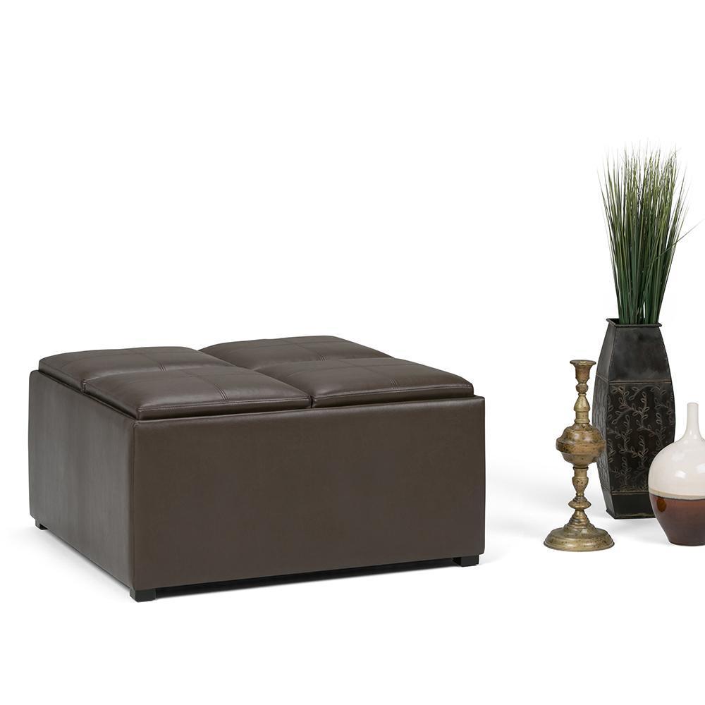 Chocolate Brown Vegan Leather | Avalon Vegan Leather Square Coffee Table Storage Ottoman
