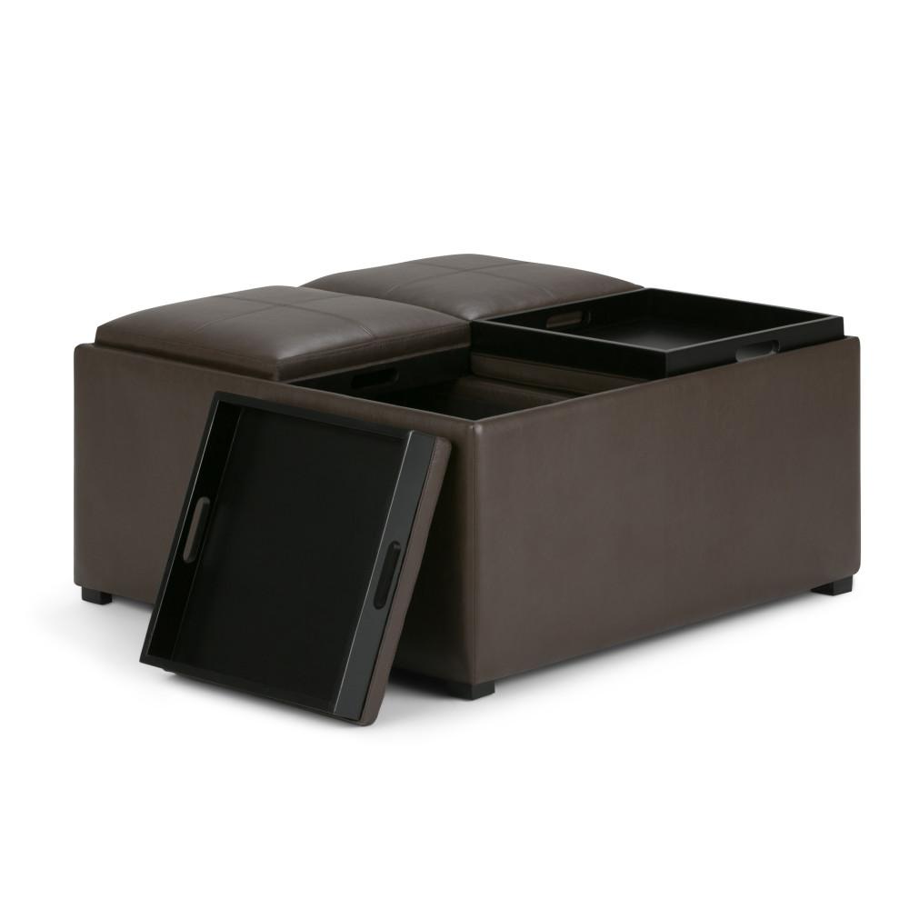 Chocolate Brown Vegan Leather | Avalon Vegan Leather Square Coffee Table Storage Ottoman