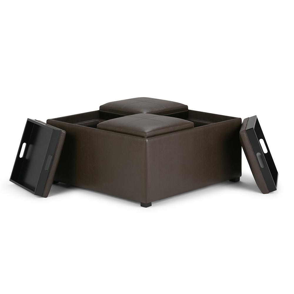 Chocolate Brown Vegan Leather | Avalon Vegan Leather Square Coffee Table Storage Ottoman