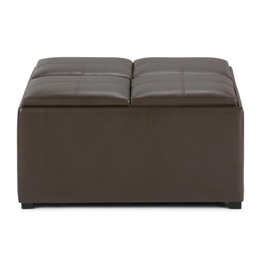 Chocolate Brown Vegan Leather | Avalon Vegan Leather Square Coffee Table Storage Ottoman