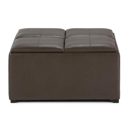 Chocolate Brown Vegan Leather | Avalon Vegan Leather Square Coffee Table Storage Ottoman
