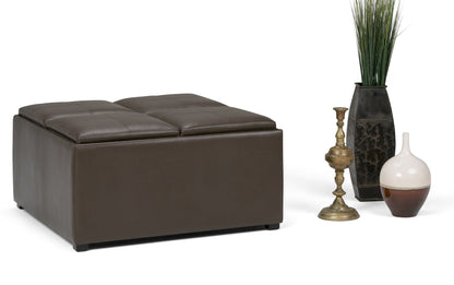Chocolate Brown Vegan Leather | Avalon Table Ottoman in Vegan Leather