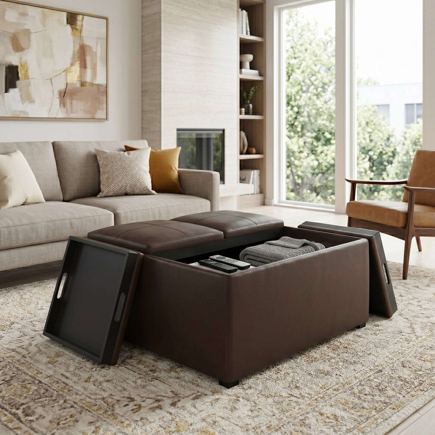 Chocolate Brown Vegan Leather | Avalon Table Ottoman in Vegan Leather
