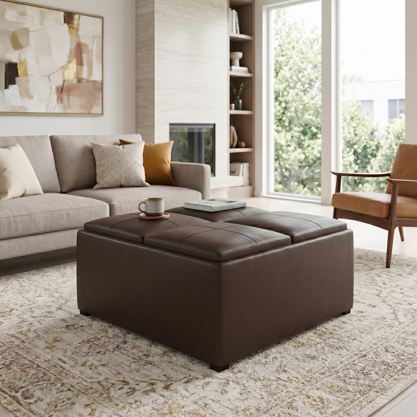 Chocolate Brown Vegan Leather | Avalon Table Ottoman in Vegan Leather